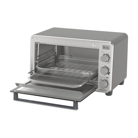 Black & Decker Horno Eléctrico con Freidora de Aire | Tostador | Bandeja Deslizable | Acero Inoxidable | Plateado