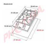 Drija Toscana 30 Estufa Empotrable a Gas de Vidrio Templado | 2 Quemadores | 2 Válvulas de Seguridad
