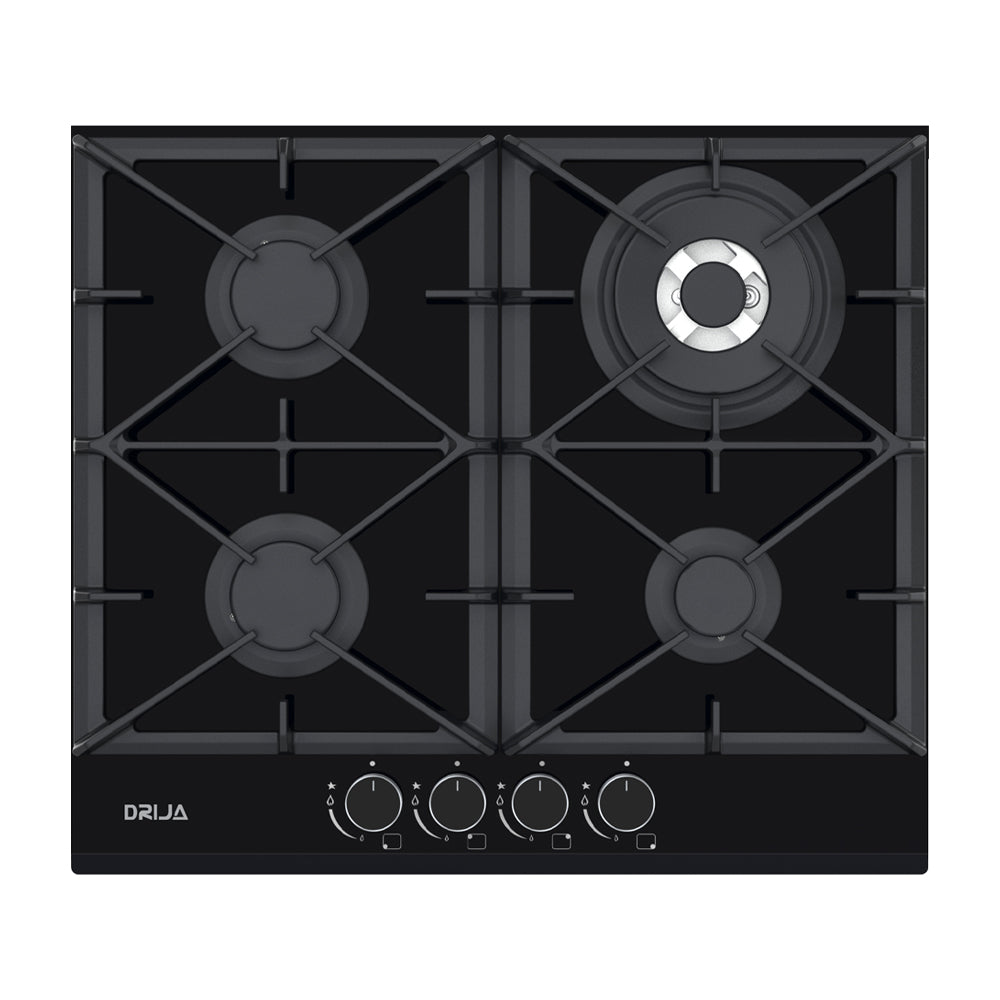Drija Toscana 60 Pro Estufa Empotrable a Gas de Vidrio Templado | 4 Quemadores | 4 Válvulas de Seguridad