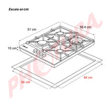 Drija Toscana 60 Pro Estufa Empotrable a Gas de Vidrio Templado | 4 Quemadores | 4 Válvulas de Seguridad