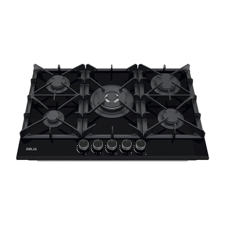 Drija Toscana 76 Pro Estufa Empotrable a Gas de Vidrio Templado | 5 Quemadores | 5 Válvulas de Seguridad