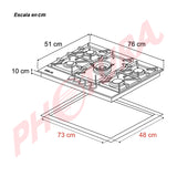 Drija Toscana 76 Pro Estufa Empotrable a Gas de Vidrio Templado | 5 Quemadores | 5 Válvulas de Seguridad