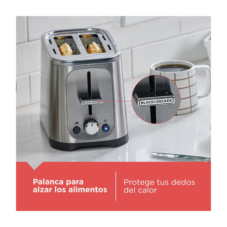 Black & Decker Tostadora de 2 Rebanadas | 7 Niveles de Tostado | Ranuras Anchas | Acero