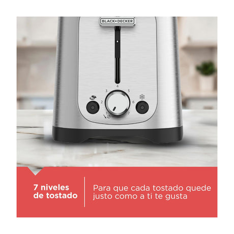 Black & Decker Tostadora de 2 Rebanadas | 7 Niveles de Tostado | Ranuras Anchas | Acero