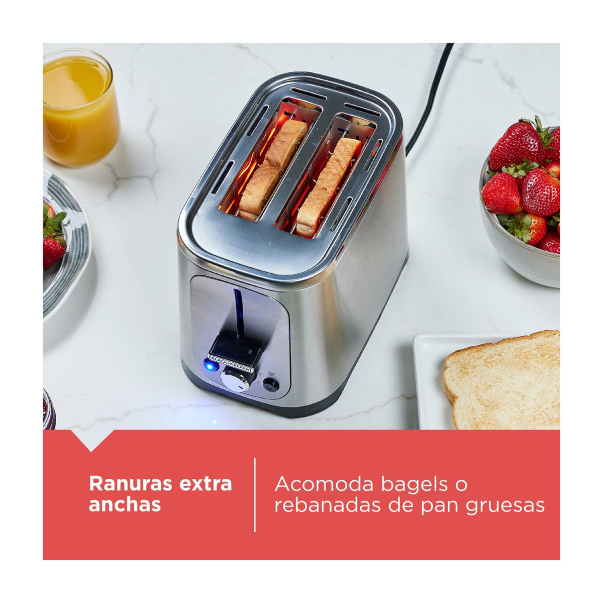 Black & Decker Tostadora de 2 Rebanadas | 7 Niveles de Tostado | Ranuras Anchas | Acero