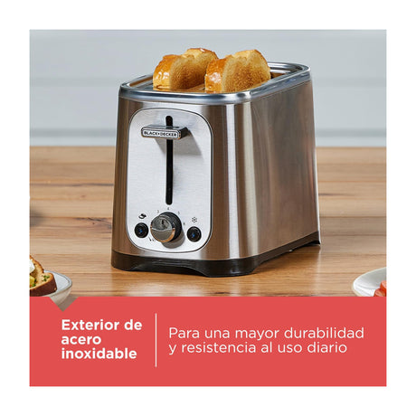 Black & Decker Tostadora de 2 Rebanadas | 7 Niveles de Tostado | Ranuras Anchas | Acero