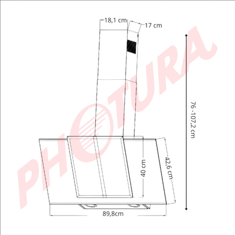 DRIJA Triangolo 90 Extractor de Grasa | Tipo Chimenea | 3 Velocidades | Panel Táctil | Control Remoto | 2 Filtros de Carbón | 1 Filtro de Aluminio | 650m3/H