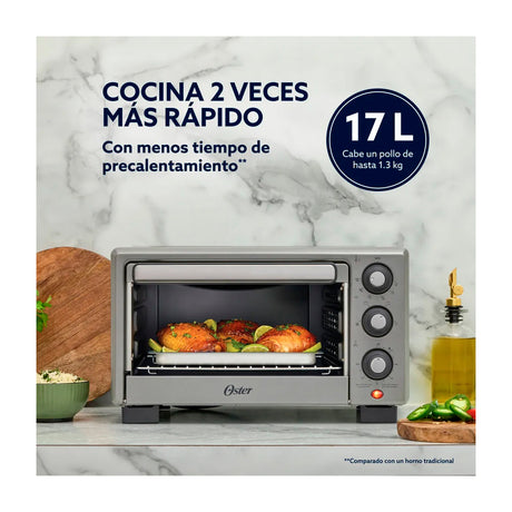 Oster TSSTTV17MAFNS Horno Eléctrico de 17L | Freidora de Aire | 4 Funciones | Temporizador | 1400W | Gris