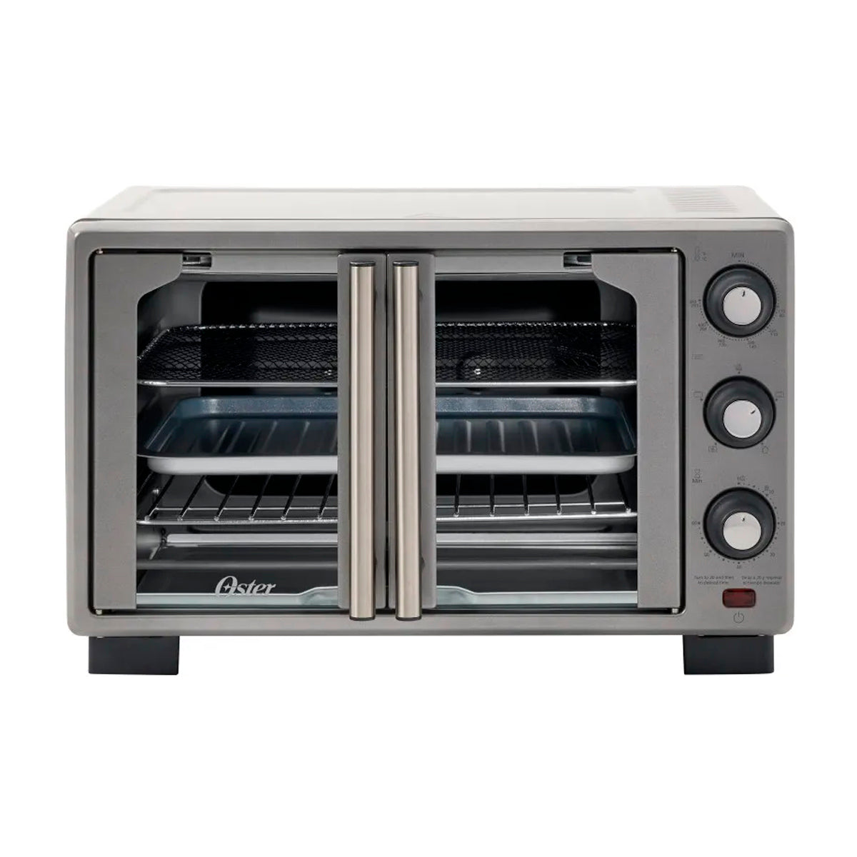 Oster TSSTTV25FDMAFNS Horno Eléctrico de 25L | Estilo Francés | Freidora de Aire | 5 Funciones | Puerta de Vidrio | Gris