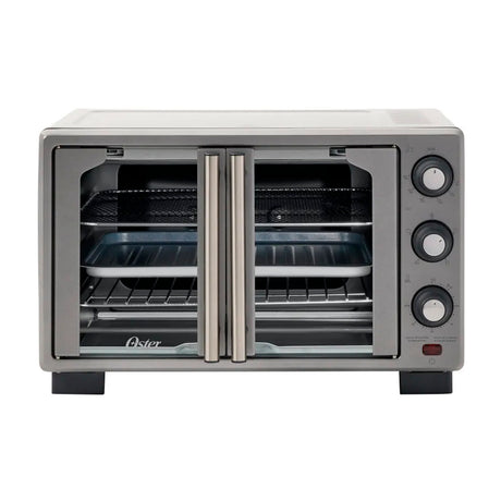 Oster TSSTTV25FDMAFNS Horno Eléctrico de 25L | Estilo Francés | Freidora de Aire | 5 Funciones | Puerta de Vidrio | Gris