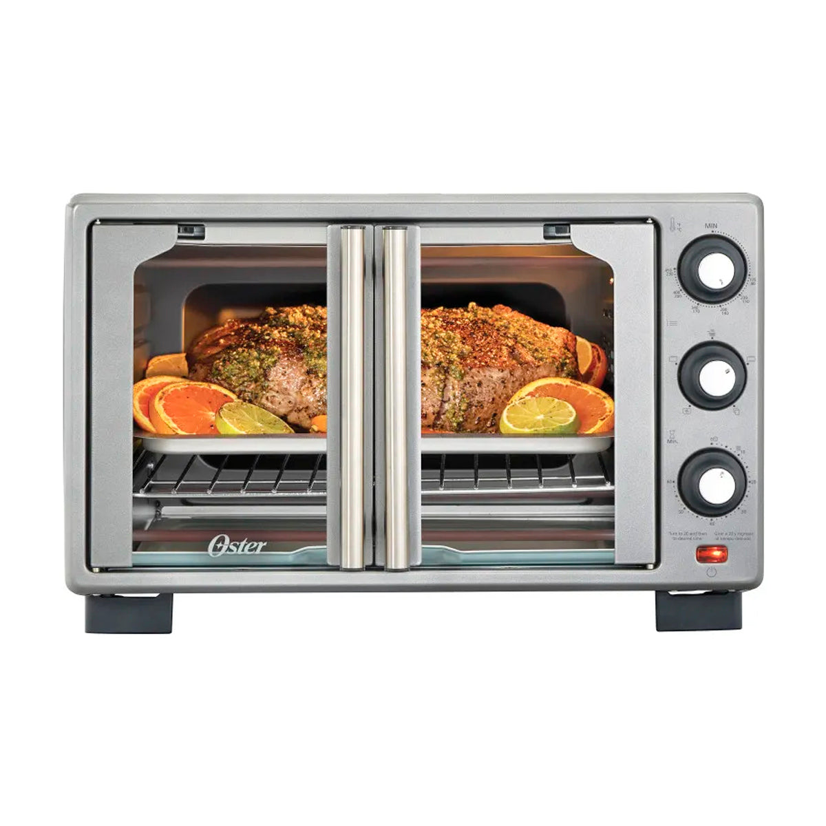 Oster TSSTTV25FDMAFNS Horno Eléctrico de 25L | Estilo Francés | Freidora de Aire | 5 Funciones | Puerta de Vidrio | Gris