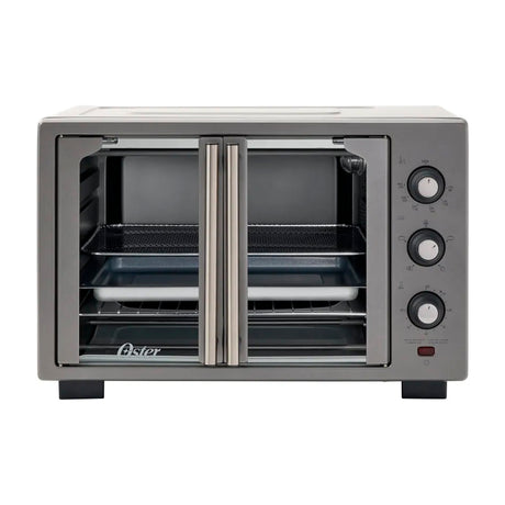 Oster TSSTTV35FDMAFNS013 Horno Eléctrico de 35L | Estilo Francés | Freidora de Aire | 5 Funciones | Puerta de Vidrio | Gris
