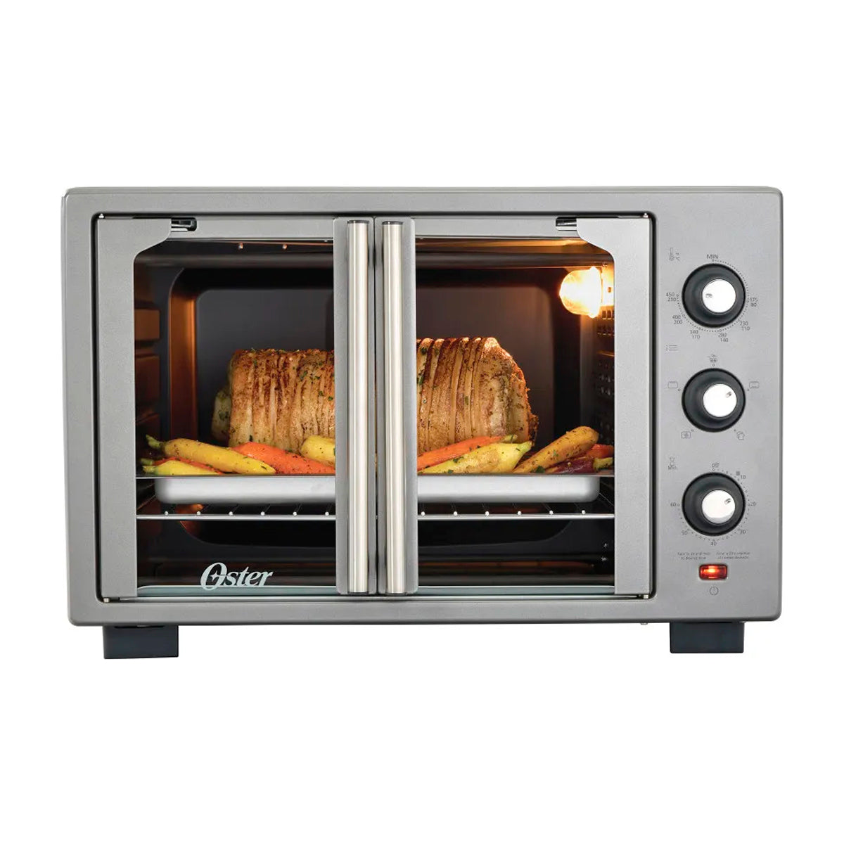 Oster TSSTTV35FDMAFNS013 Horno Eléctrico de 35L | Estilo Francés | Freidora de Aire | 5 Funciones | Puerta de Vidrio | Gris