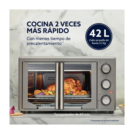 Oster TSSTTV42FDMAFNS Horno Eléctrico de 42L | Freidora de Aire | 5 Funciones | Acero Inoxidable