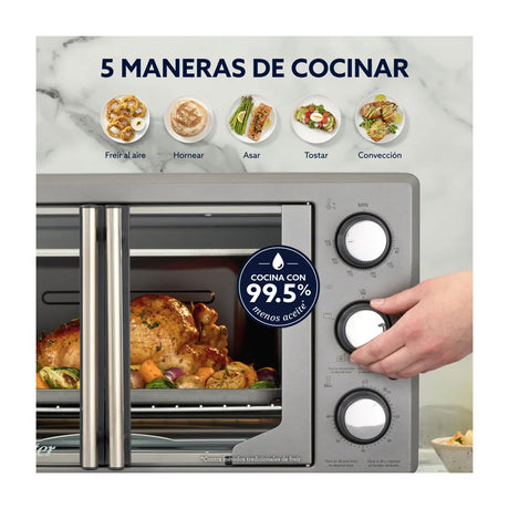 Oster TSSTTV42FDMAFNS Horno Eléctrico de 42L | Freidora de Aire | 5 Funciones | Acero Inoxidable
