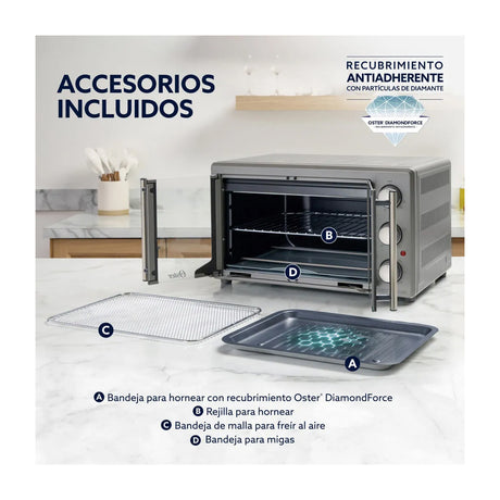 Oster TSSTTV42FDMAFNS Horno Eléctrico de 42L | Freidora de Aire | 5 Funciones | Acero Inoxidable