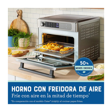 Oster TSSTTVDAF1NS Horno Eléctrico de 22L | Freidora de Aire | 12 Funciones | Plateado
