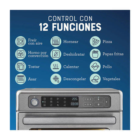 Oster TSSTTVDAF1NS Horno Eléctrico de 22L | Freidora de Aire | 12 Funciones | Plateado
