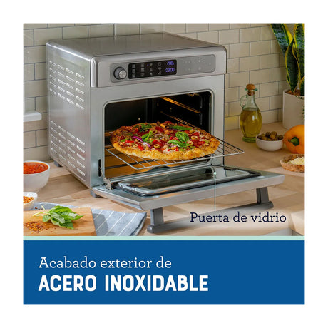 Oster TSSTTVDAF1NS Horno Eléctrico de 22L | Freidora de Aire | 12 Funciones | Plateado