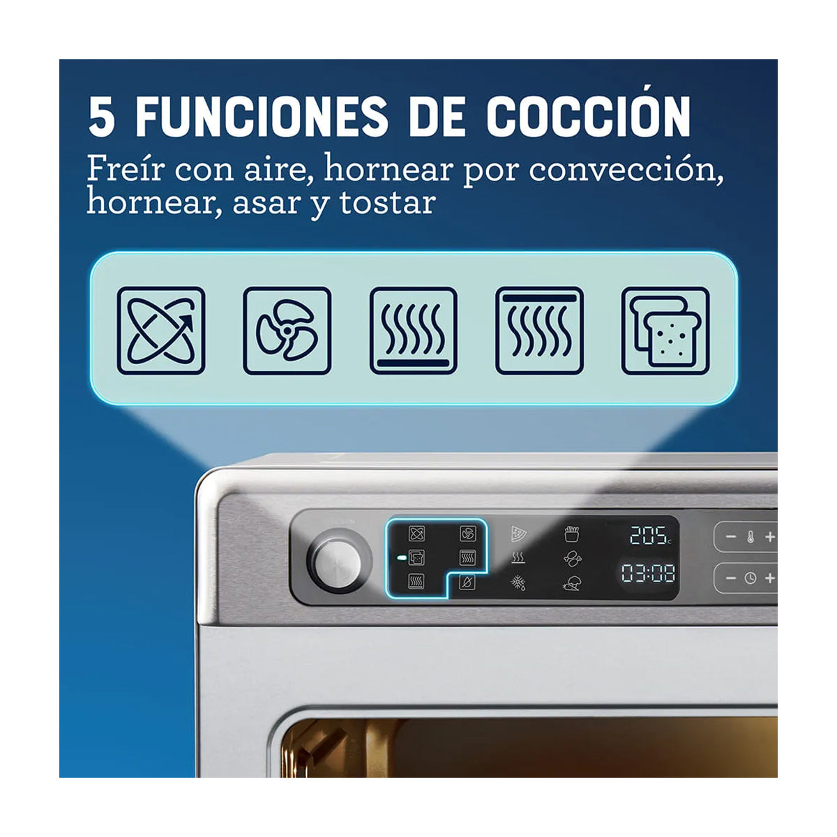 Oster TSSTTVDAF1NS Horno Eléctrico de 22L | Freidora de Aire | 12 Funciones | Plateado