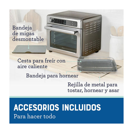 Oster TSSTTVDAF1NS Horno Eléctrico de 22L | Freidora de Aire | 12 Funciones | Plateado