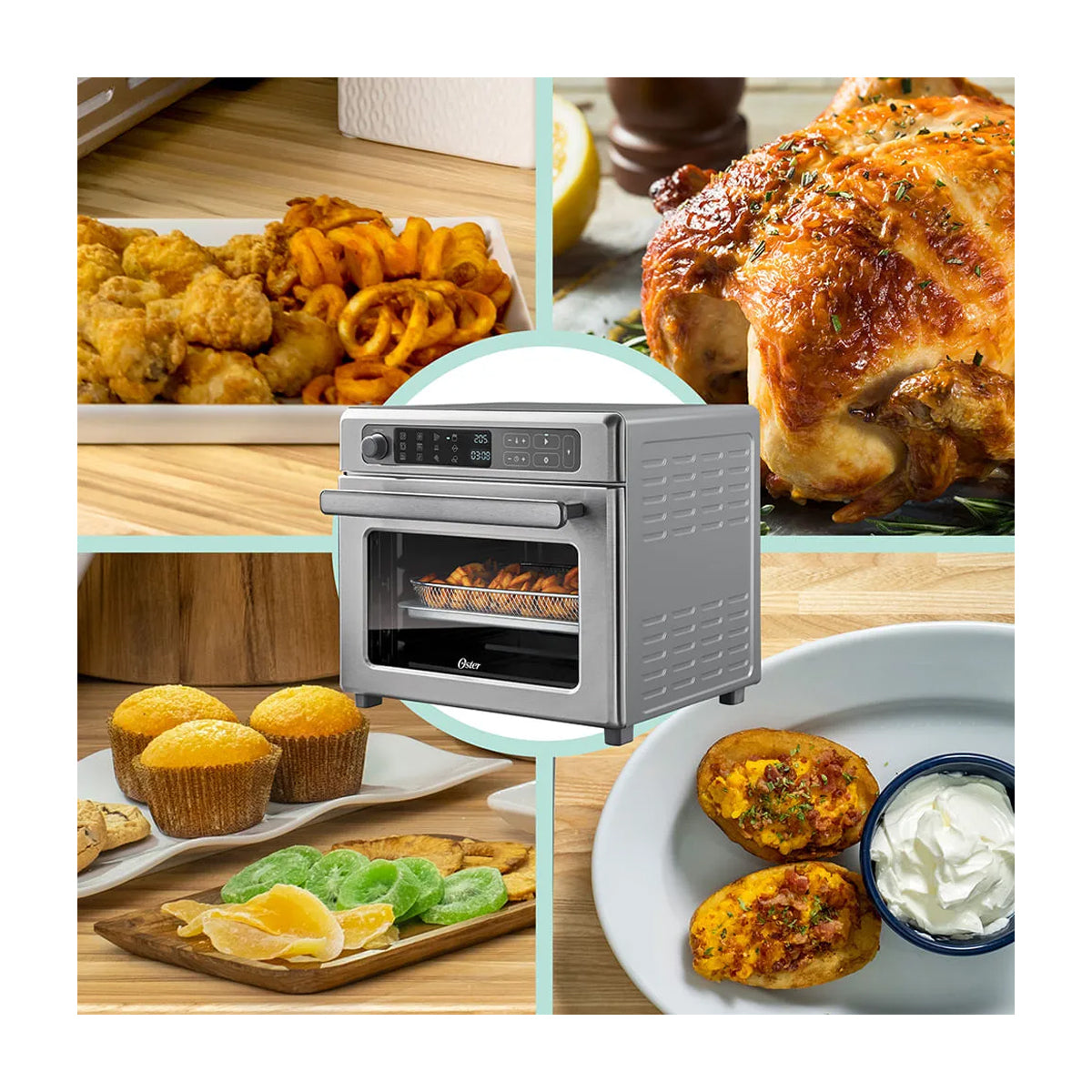Oster TSSTTVDAF1NS Horno Eléctrico de 22L | Freidora de Aire | 12 Funciones | Plateado