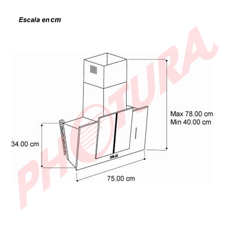 DRIJA Vetro 76 Extractor de Grasa | Tipo Chimenea | 3 Velocidades | Panel Táctil | Control Remoto | 2 Filtros de Carbón | 1 Filtro de Aluminio | 500m3/H