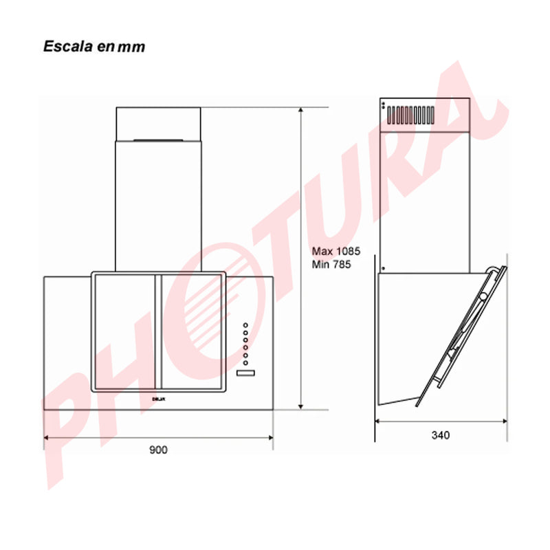 Drija Vetro 90 Extractor de Grasa | Tipo Chimenea | 3 velocidades | Panel Táctil | Control Remoto | 2 Filtros de Carbón | 1 Filtro de Aluminio | 500m3/H