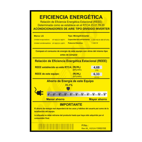 LG Aire Acondicionado Split DUAL Inverter 18,400 BTU | SEER 21.6 | DUALCOOL | WiFi | ThinQ | AI Air | Soft Air | kW Manager | Auto Clean+ | 220v