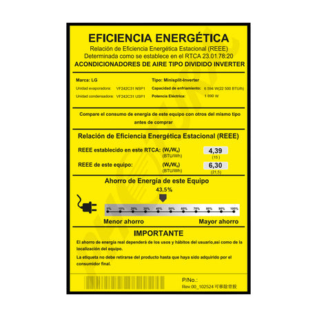 LG Aire Acondicionado Split DUAL Inverter 22,500 BTU | SEER 21.5 | DUALCOOL | WiFi | ThinQ | AI Air | Soft Air | kW Manager | Auto Clean+ | 220v