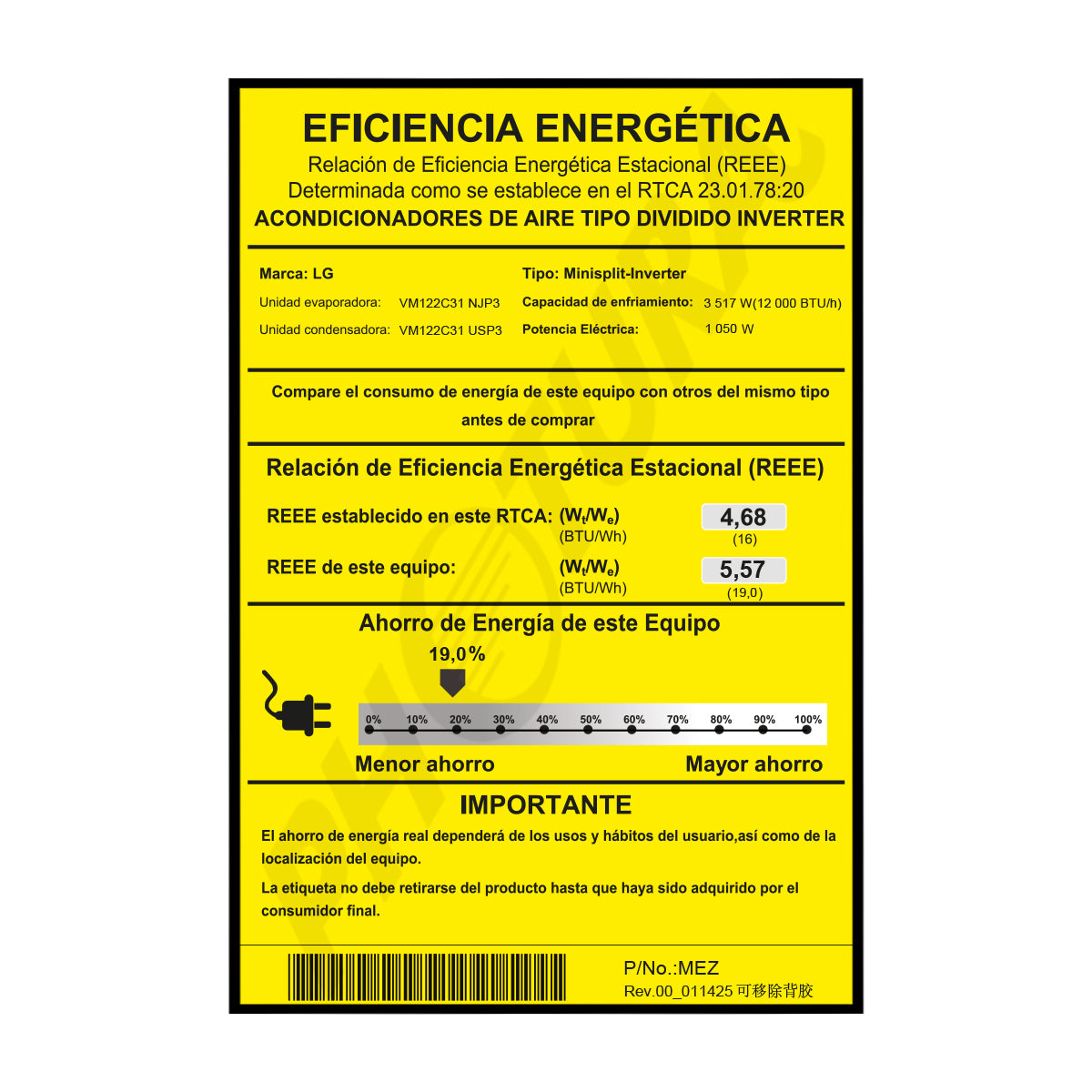 LG Aire Acondicionado Split Dual Inverter 12,000 BTU | SEER 19 | WiFi | ThinQ | Modo Silencioso | 220v