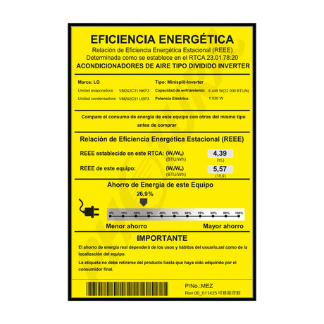 LG Aire Acondicionado Split DUAL Inverter 22,000 BTU | SEER 19 | DUALCOOL | WiFi | ThinQ | kW Manager | Auto Clean+ | 220v
