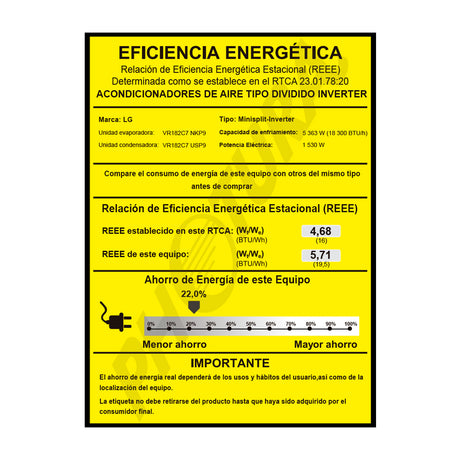 LG Aire Acondicionado Split DUAL Inverter 18,300 BTU | SEER 19.5 | ARTCOOL | WiFi | ThinQ | Ionizer | Funcionamiento Silencioso | 220v