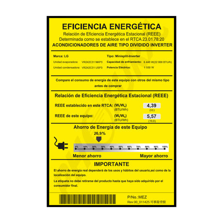 LG Aire Acondicionado Split DUAL Inverter 22,000 BTU | SEER 19 | ARTCOOL | WiFi | ThinQ | Ionizer | kW Manager | Auto Clean+ | 220v