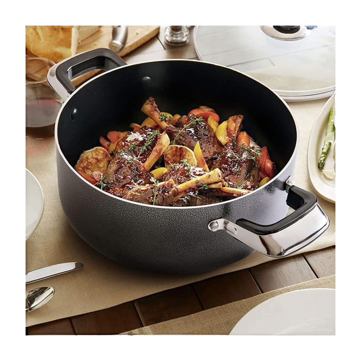 Sankey Olla de 36cm | Revestimiento de Cerámica | Tapa de Vidrio | Negro