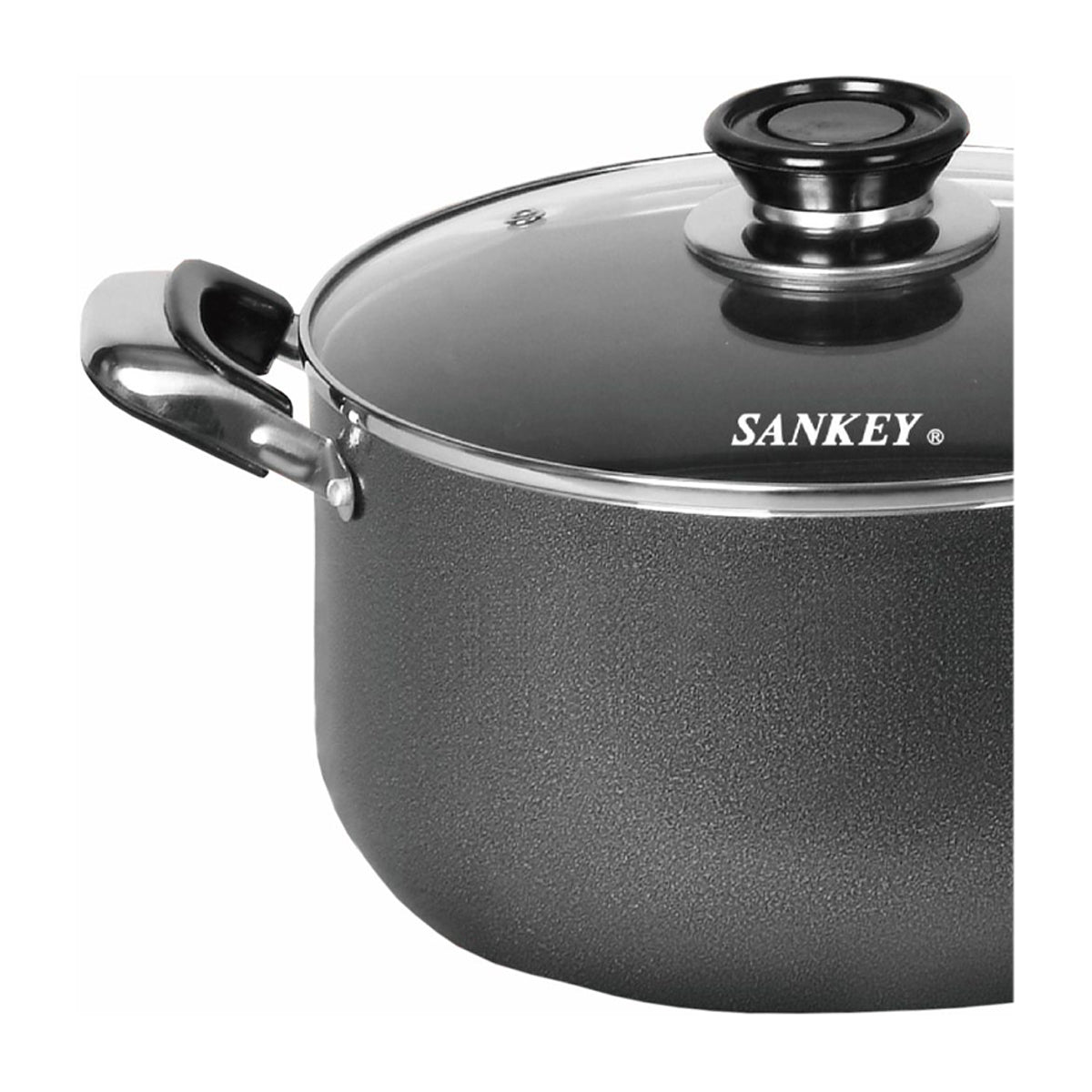 Sankey Olla de 44cm | Revestimiento de Cerámica | Tapa de Vidrio | Negro
