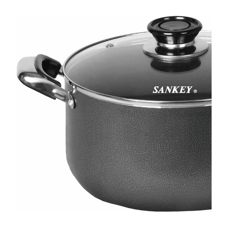 Sankey Olla de 44cm | Revestimiento de Cerámica | Tapa de Vidrio | Negro