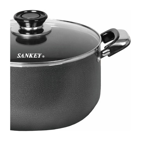 Sankey Olla de 44cm | Revestimiento de Cerámica | Tapa de Vidrio | Negro