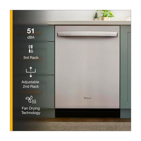 Whirlpool Lavaplatos Empotrable de 24" | Energy Star | Tercera Rejilla | Fan Drying Technology | Silencioso 51 dBA | 14 P/S | Acero Inoxidable