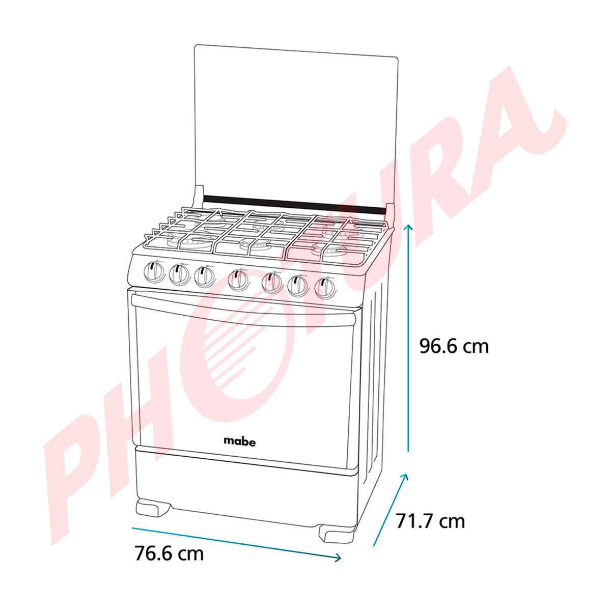 Mabe Estufa a Gas de Acero Inoxidable | Tecnología Ultimate | Perfect Cook | Easy Clean Pro | Tapa | Plancha | 30" | 6 Quemadores