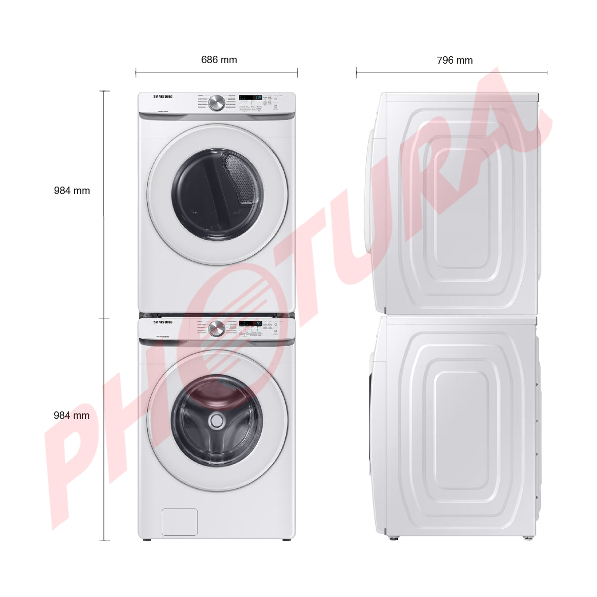 Samsung Combo Lavadora Automática Digital Inverter y Secadora a Gas de Carga Frontal | VRT Plus | 20kg | Blanco