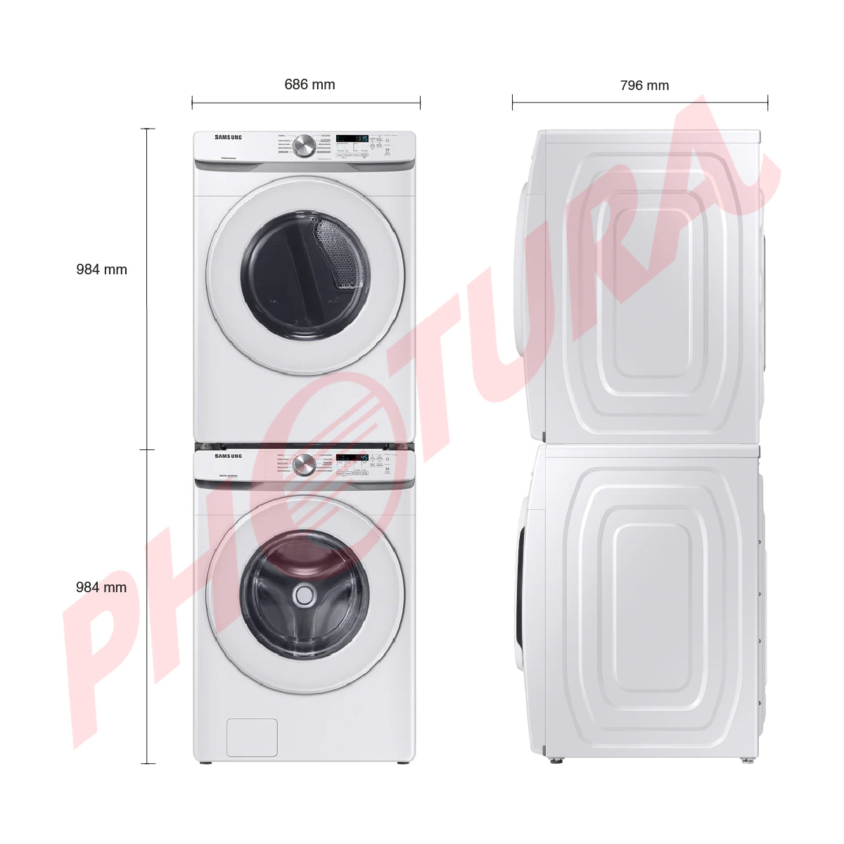 Samsung Combo Lavadora Automática Digital Inverter y Secadora Eléctrica de Carga Frontal | VRT Plus | 20kg | Blanco