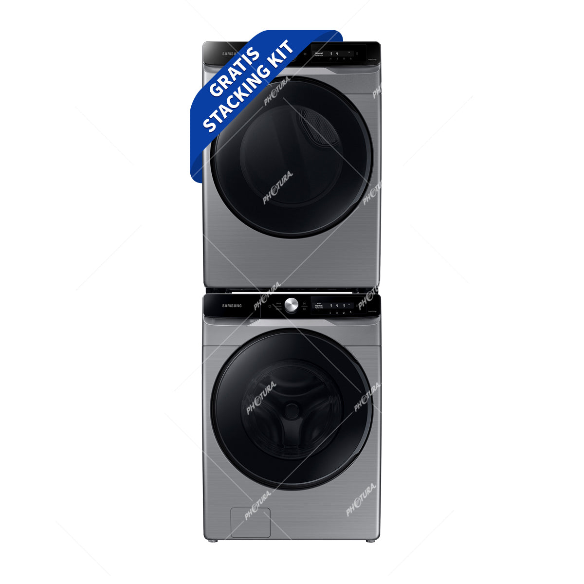 Samsung Combo Lavadora Automática Digital Inverter y Secadora Eléctrica de Carga Frontal | MultiControl | AI Control | VRT Plus | 22kg | Gris