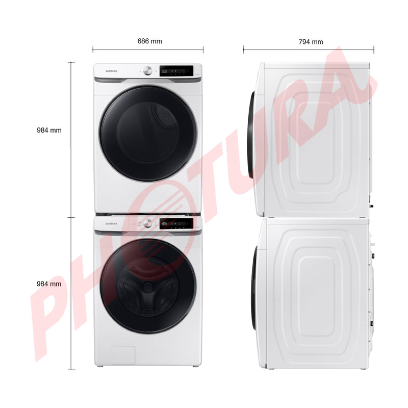 Samsung Combo Lavadora Automática Digital Inverter y Secadora a Gas de Carga Frontal | MultiControl | AI Control | VRT Plus | 22kg | Blanco