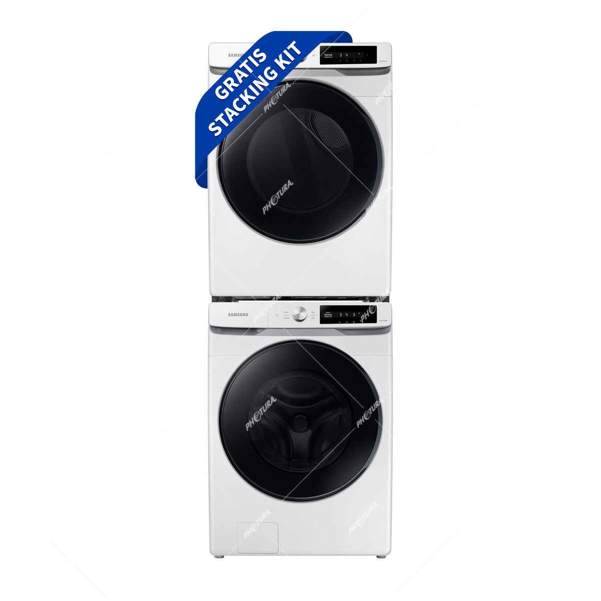 Samsung Combo Lavadora Automática Digital Inverter y Secadora a Gas de Carga Frontal | MultiControl | AI Control | VRT Plus | 22kg | Blanco