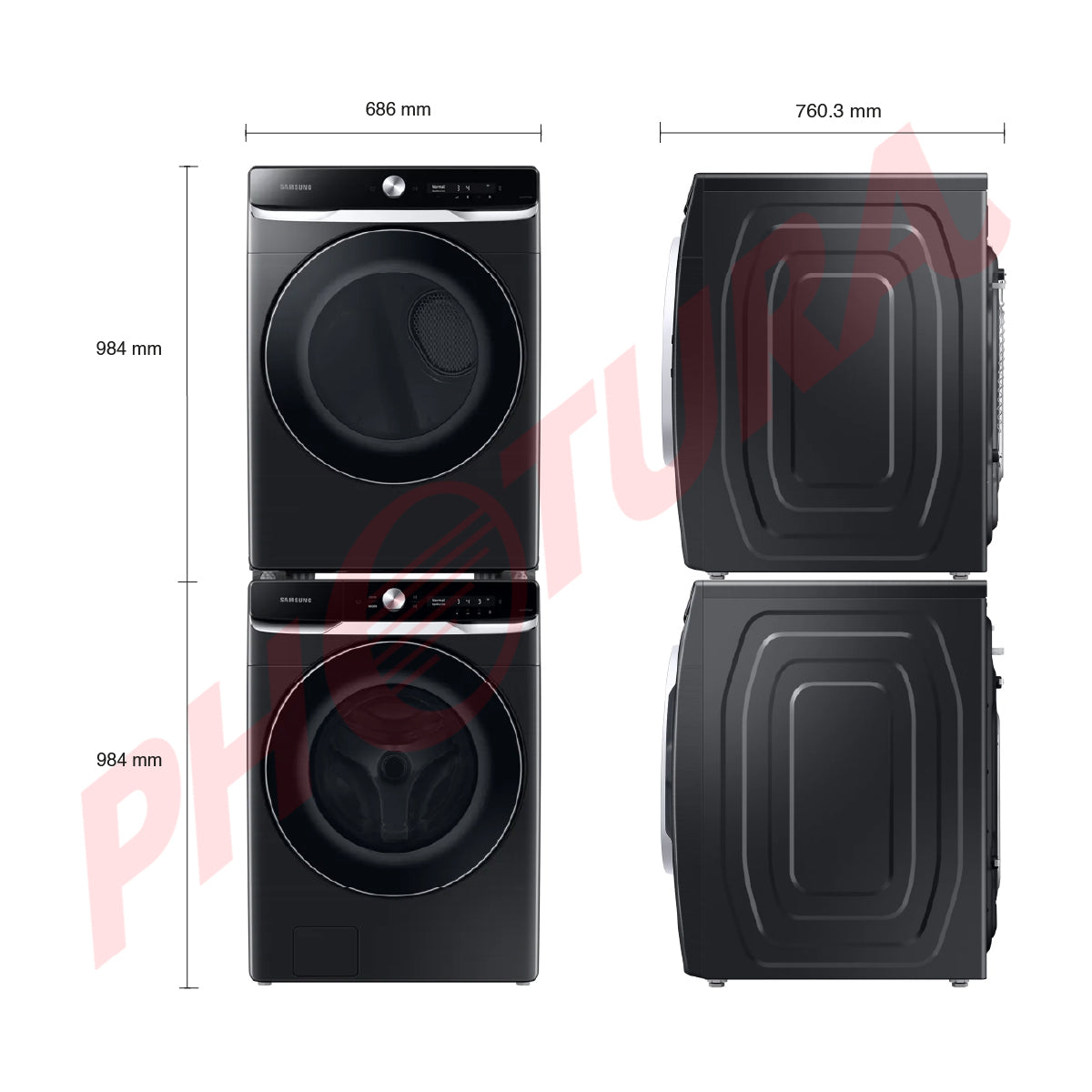 Samsung Combo Lavadora Automática Digital Inverter y Secadora a Gas de Carga Frontal | OptiWash | MultiControl | AI Control | VRT Plus | 24kg | Negro