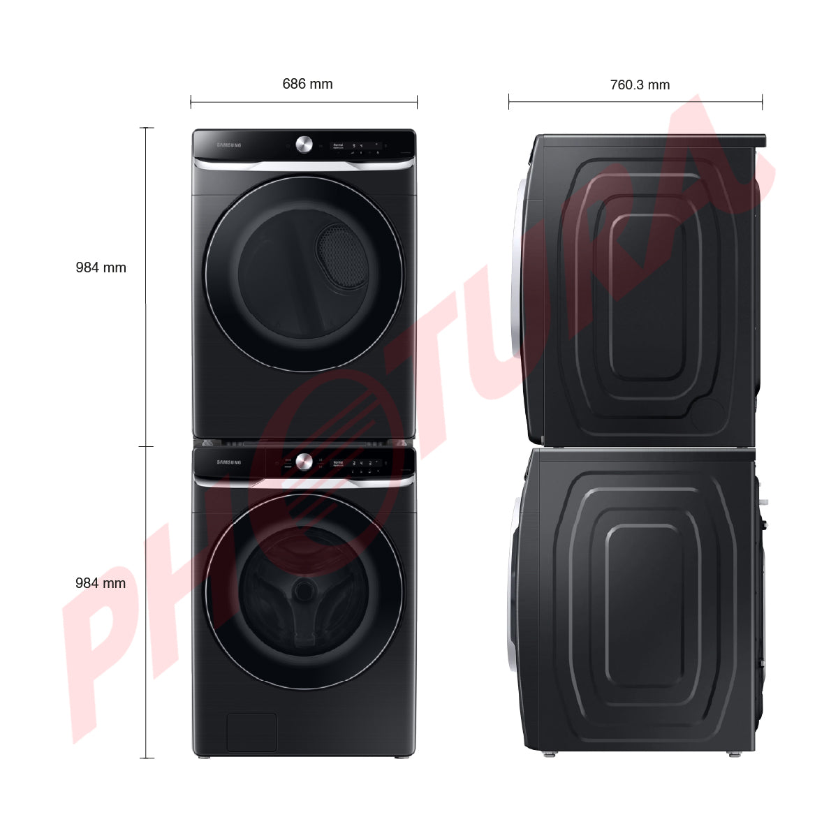 Samsung Combo Lavadora Automática Digital Inverter y Secadora Eléctrica de Carga Frontal | OptiWash | MultiControl | AI Control | VRT Plus | 24kg | Negro