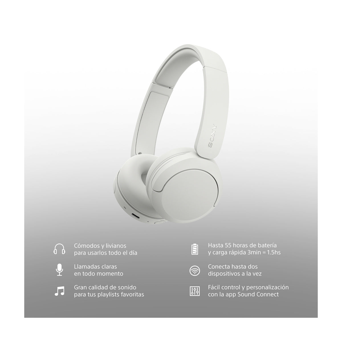 Sony WH-CH530 Audífonos Inalámbricos Bluetooth On-Ear | Blanco