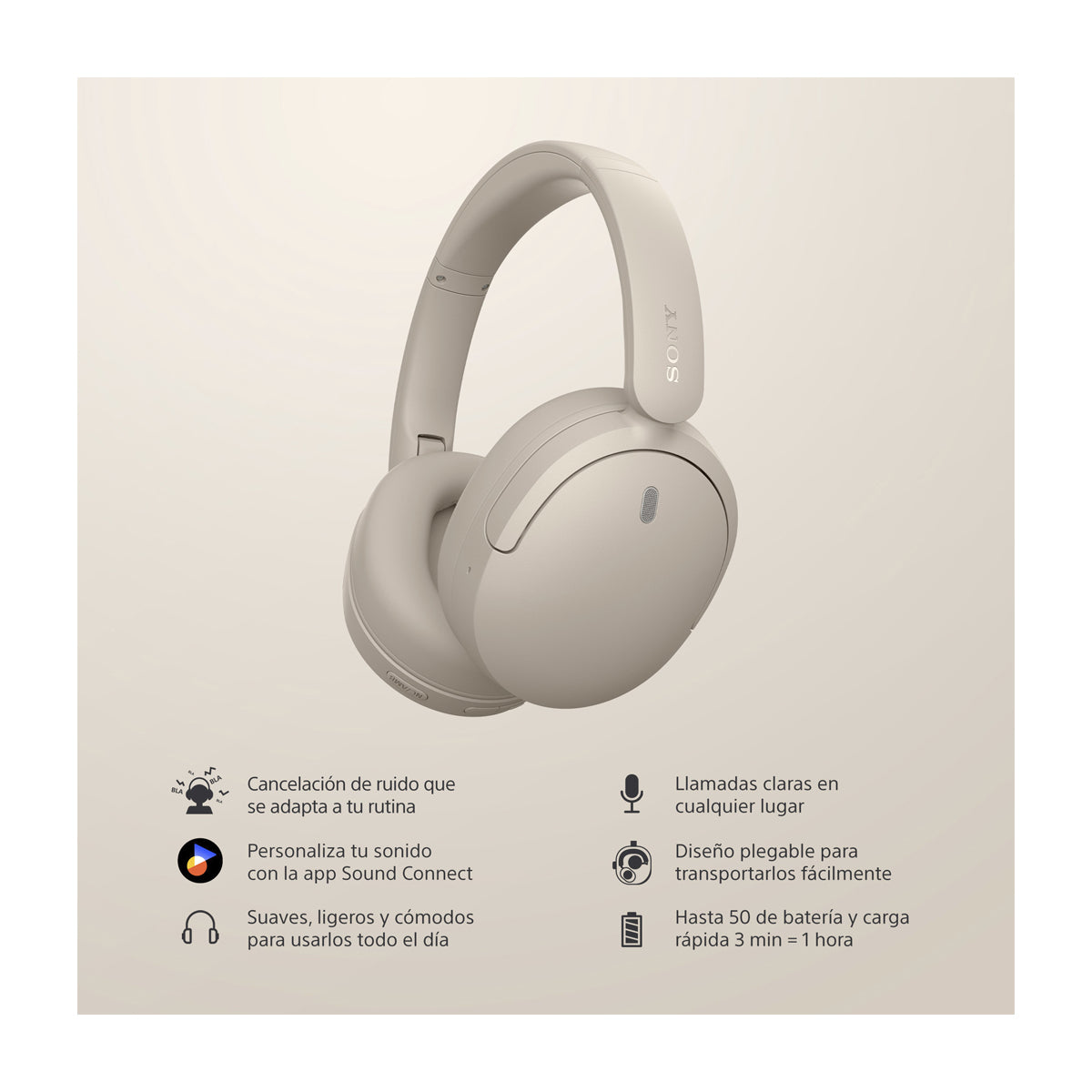 Sony WH-CH730N Audífonos Inalámbricos Bluetooth Over-Ear | Noise Cancelling | Beige