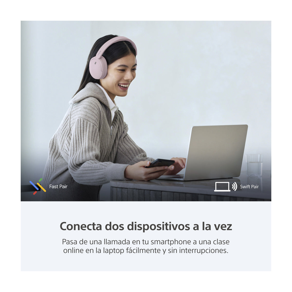 Sony WH-CH730N Audífonos Inalámbricos Bluetooth Over-Ear | Noise Cancelling | Rosa
